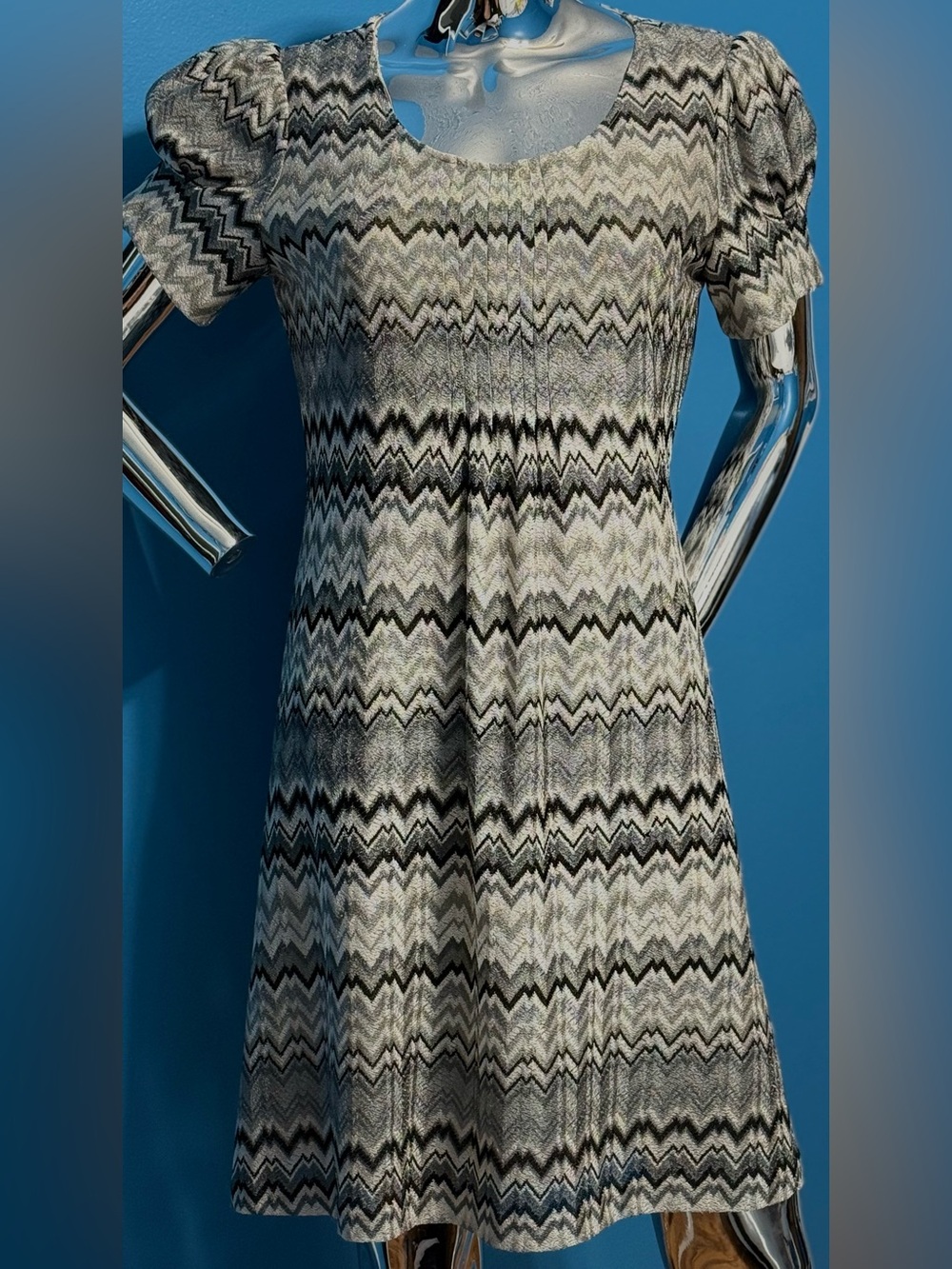 new directions Black and White Chevron Knit Short-Sleeve Dress